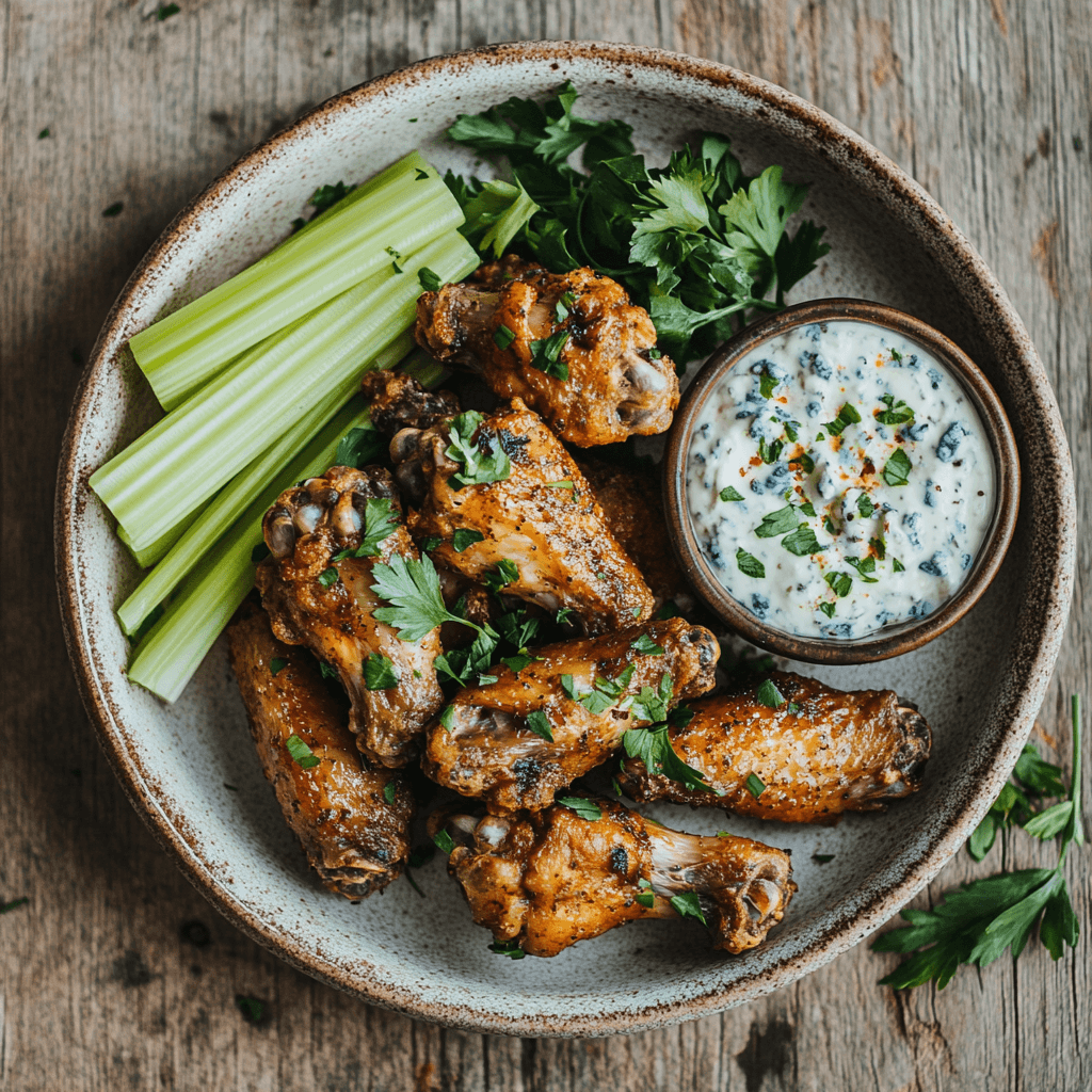 Crispy baked chicken wings served hot on a plate