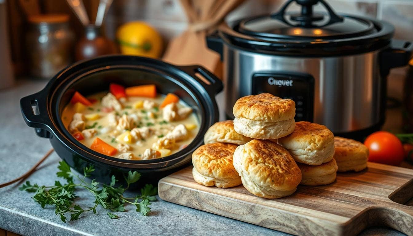 Crock Pot Chicken Pot Pie with Biscuits