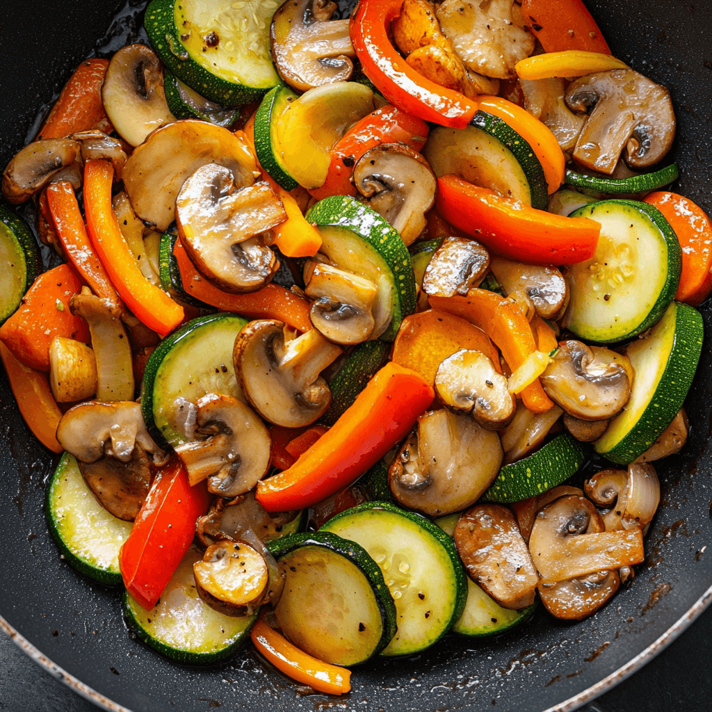 Mixed vegetables being stir-fried