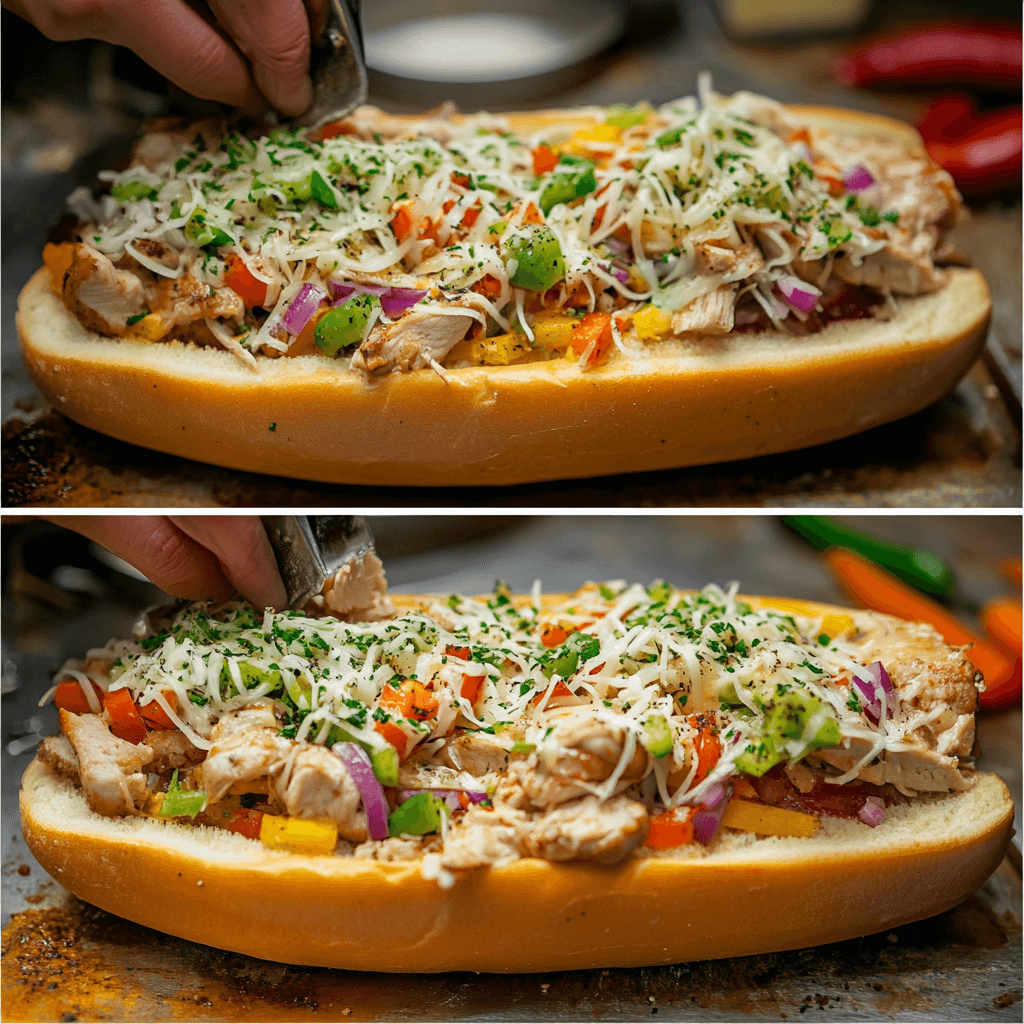 Assembling Chicken Philly Cheesesteak